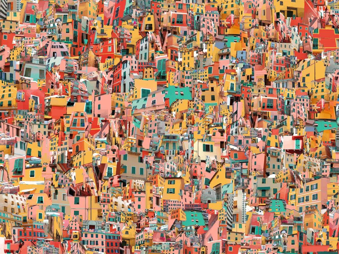 Estampe moyen format CINQUE TERRE – GILLES INVERNIZZI – 80 × 60 cm
