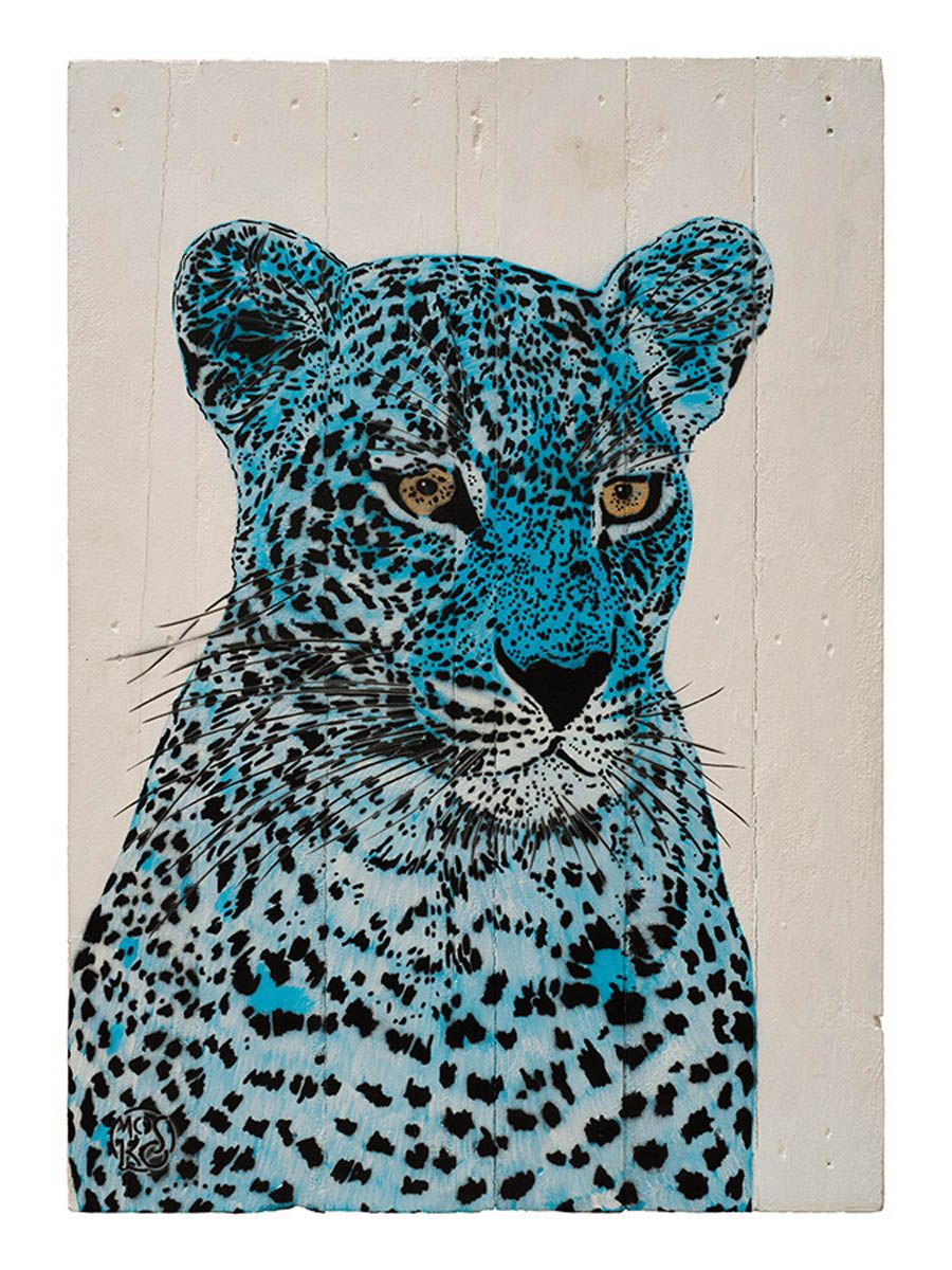 Estampe street art moyen format bleu et noir PANTHERE BLEU – MOSKO – 5 × 65 cm