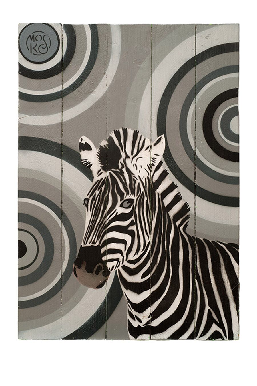 Estampe street art moyen format gris et noir ZEBRE – MOSKO – 65 × 50 cm