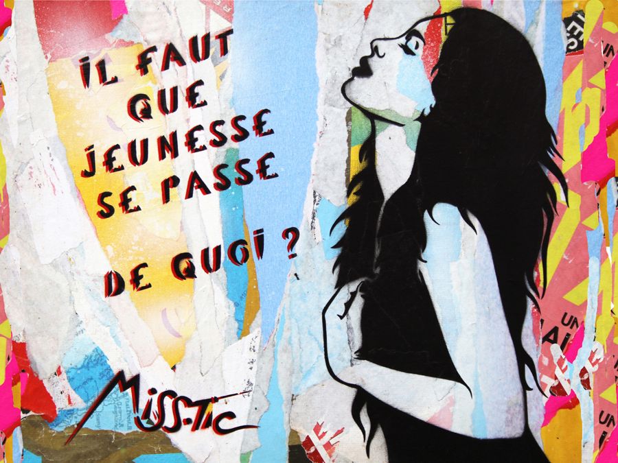 Estampe street art moyen format Il faut que jeunesse se passe – MISS TIC – 65 × 50 cm