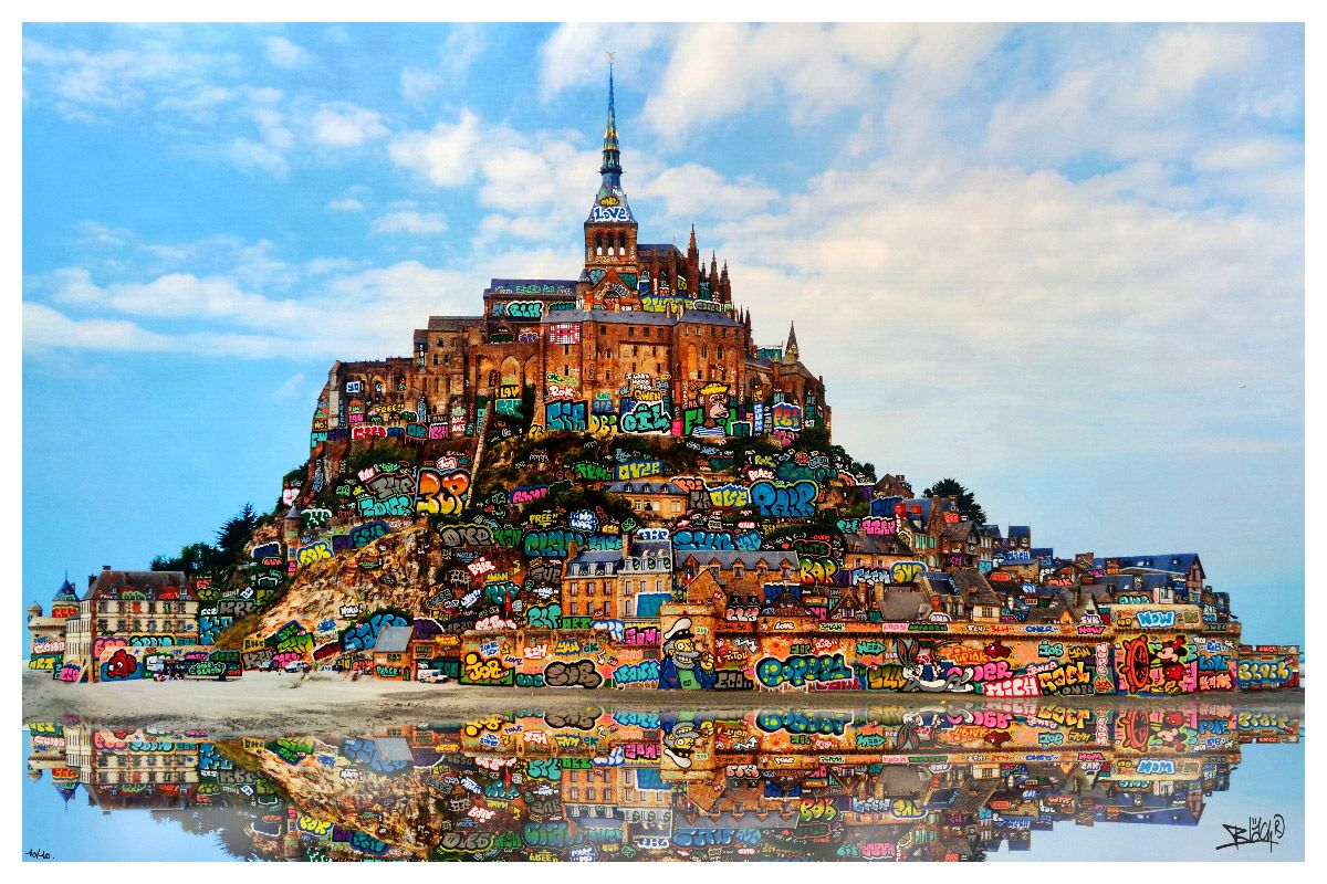 Estampe street art petit format Les pêcheurs du Mont saint Michel – BLACH – 60 × 40 cm