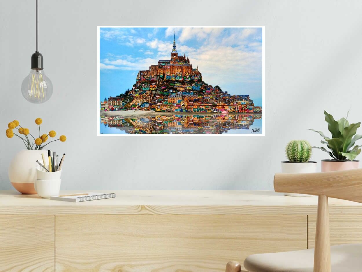 Estampe Les pêcheurs du Mont saint Michel de BLACH dans un intérieur – 60 × 40 cm
