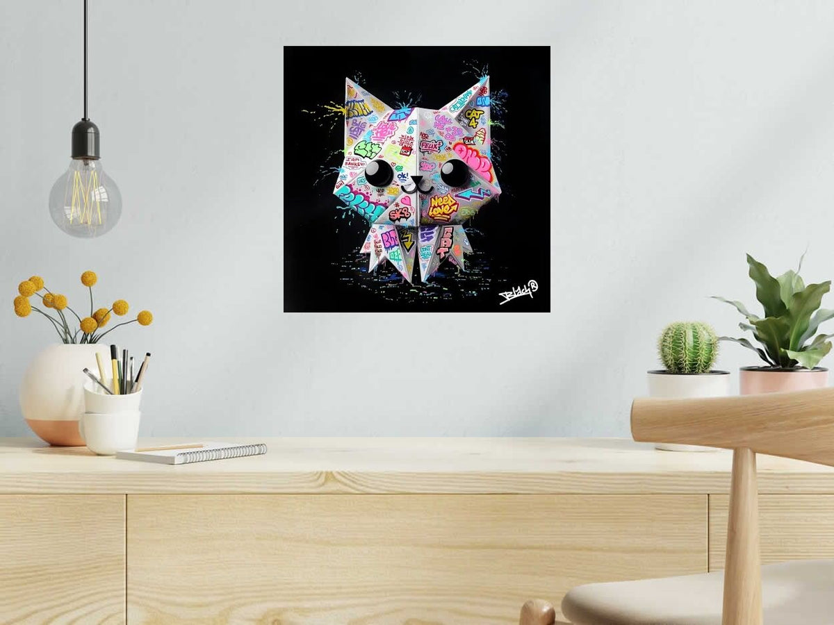 Estampe Shadow Cat Origami Graffiti de BLACH dans un intérieur – 40 × 4 cm