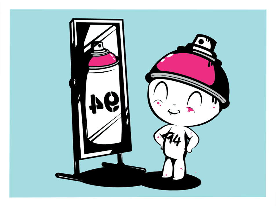 Estampe street art petit format bleu SELF ESTEEM BLUE – JUAN SPRAY – 30 × 40 cm
