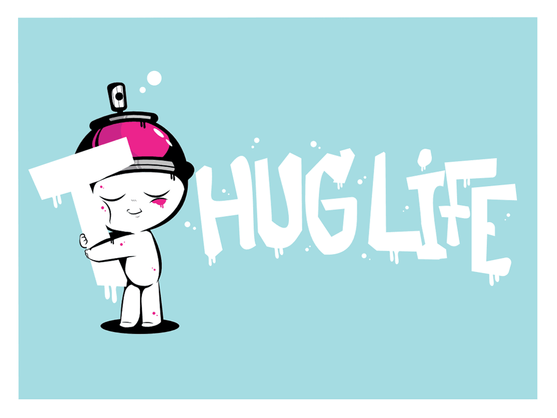 Estampe street art petit format bleu et rose HUG LIFE BLUE – JUAN SPRAY – 30 × 40 cm