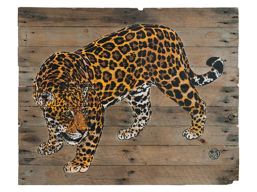 Estampe street art petit format jaune et noir JAGUAR – MOSKO – 30 × 40 cm