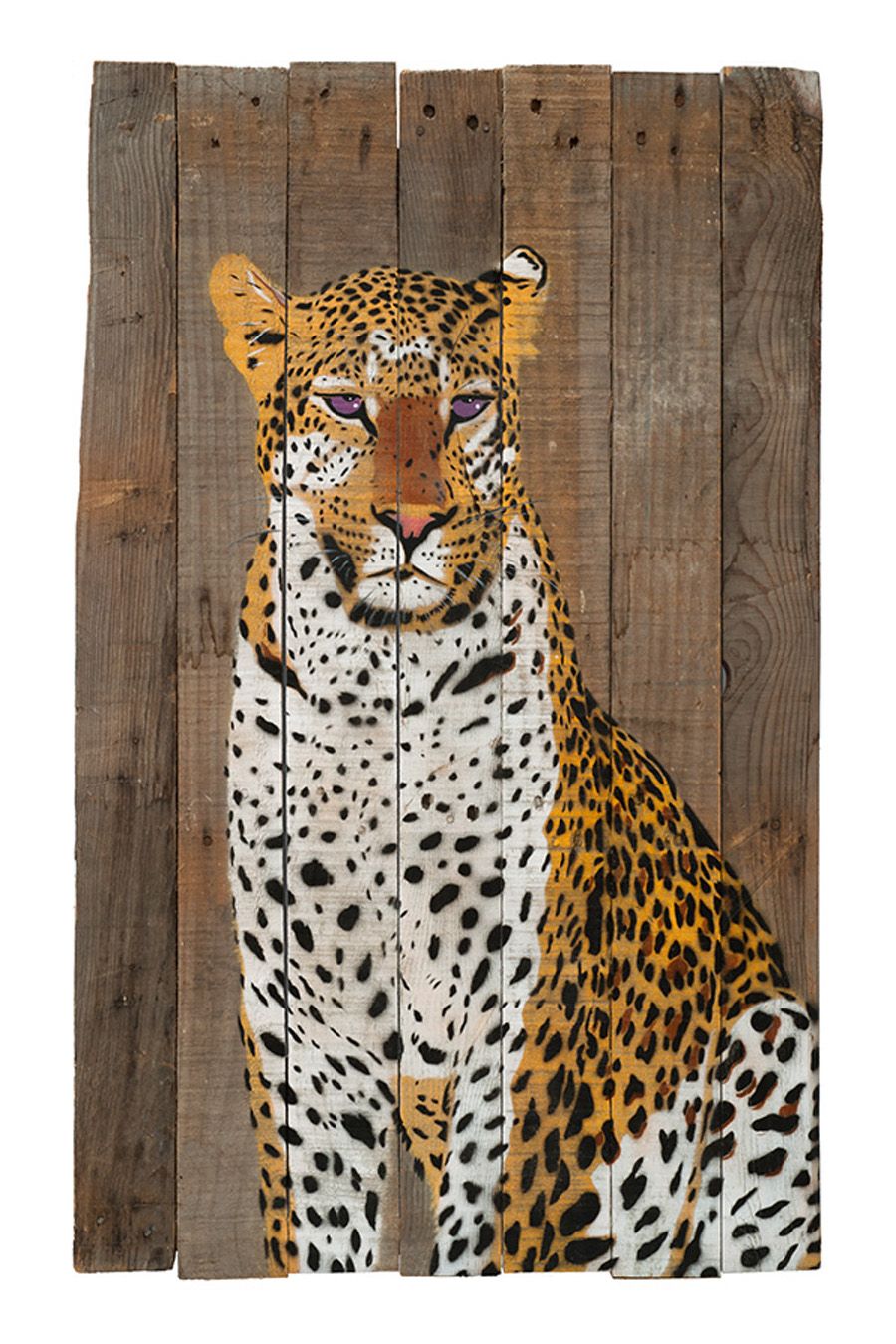 Estampe street art petit format jaune et noir LEOPARD ASSIS – MOSKO – 30 × 45 cm