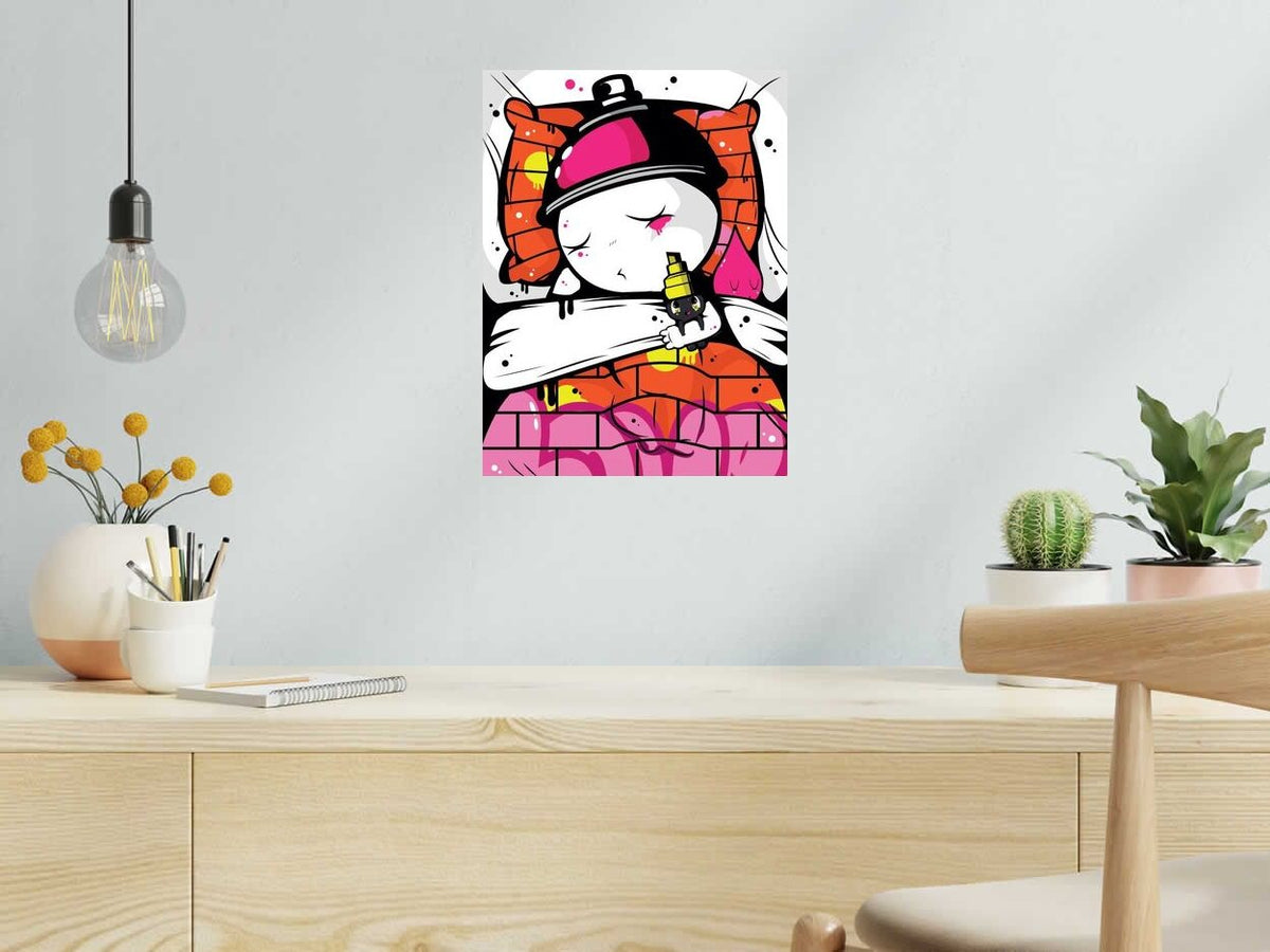 Estampe GRAFFILIT de JUAN SPRAY dans un intérieur – 30 × 40 cm