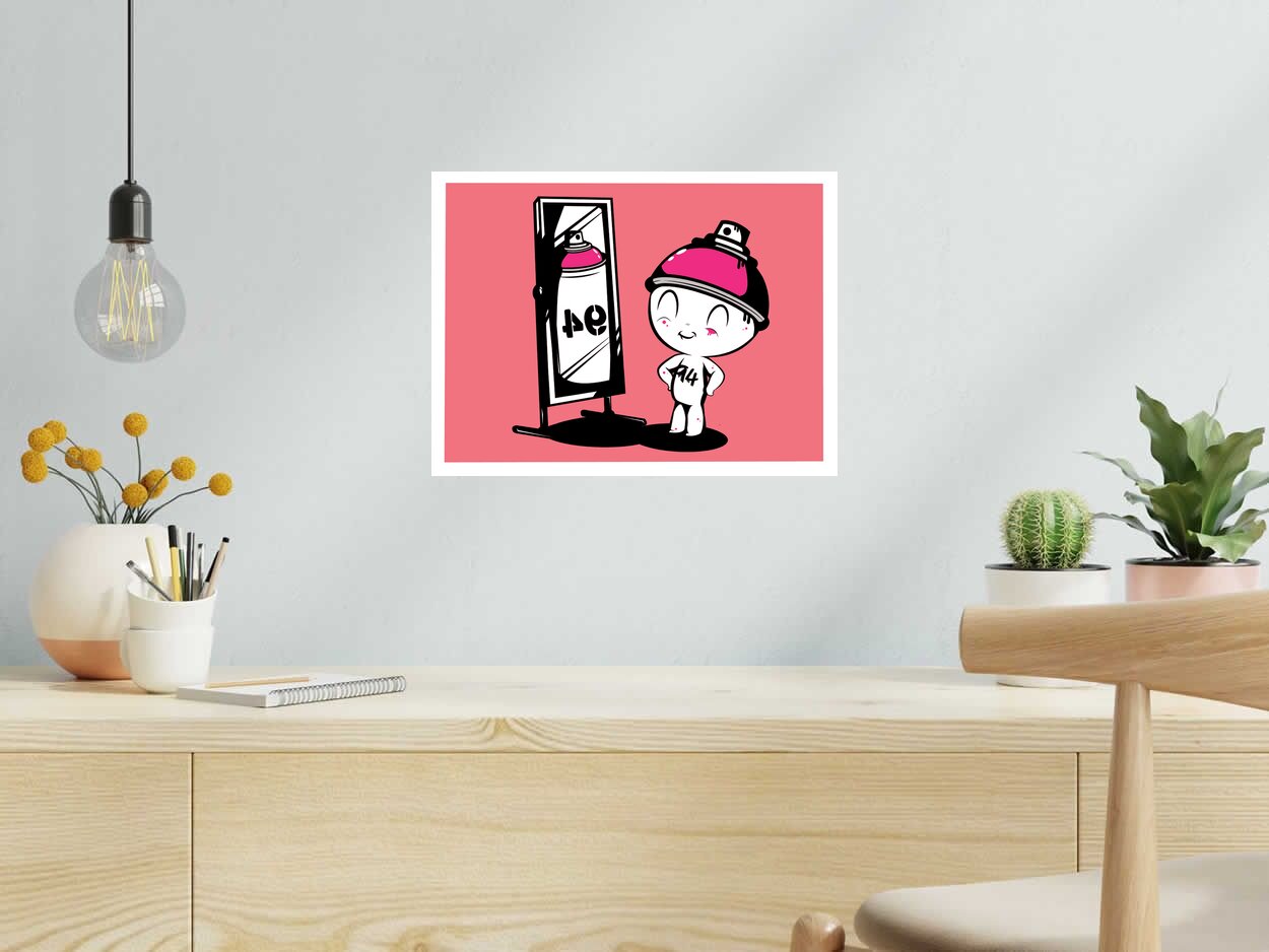 Estampe SELF ESTEEM PINK de JUAN SPRAY dans un intérieur – 30 × 40 cm