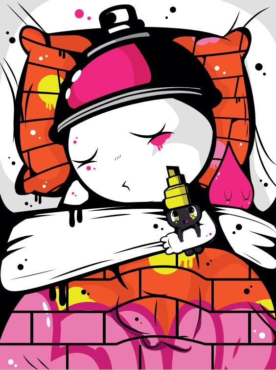 Estampe street art petit format noir et rose GRAFFILIT – JUAN SPRAY – 30 × 40 cm