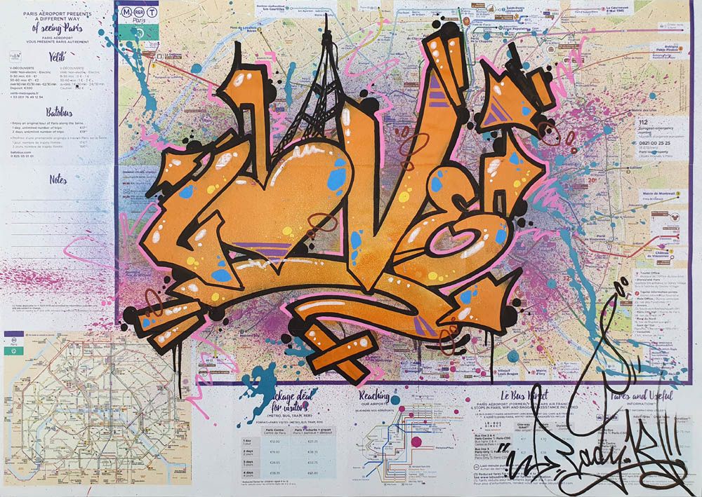 Estampe street art petit format orange ORANGE LOVE IN PARIS – LADY K – 30 × 40 cm