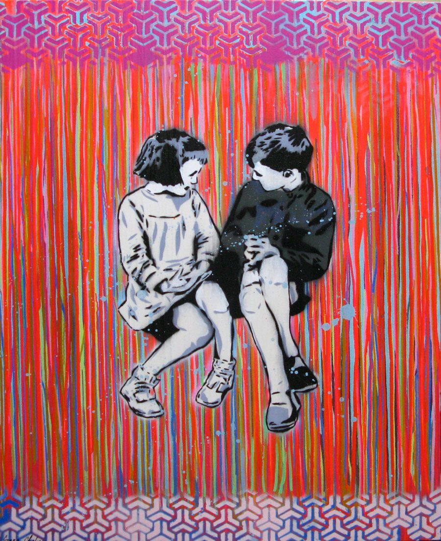 Estampe street art petit format rouge CHILDREN – SARA CHELOU – 30 × 40 cm