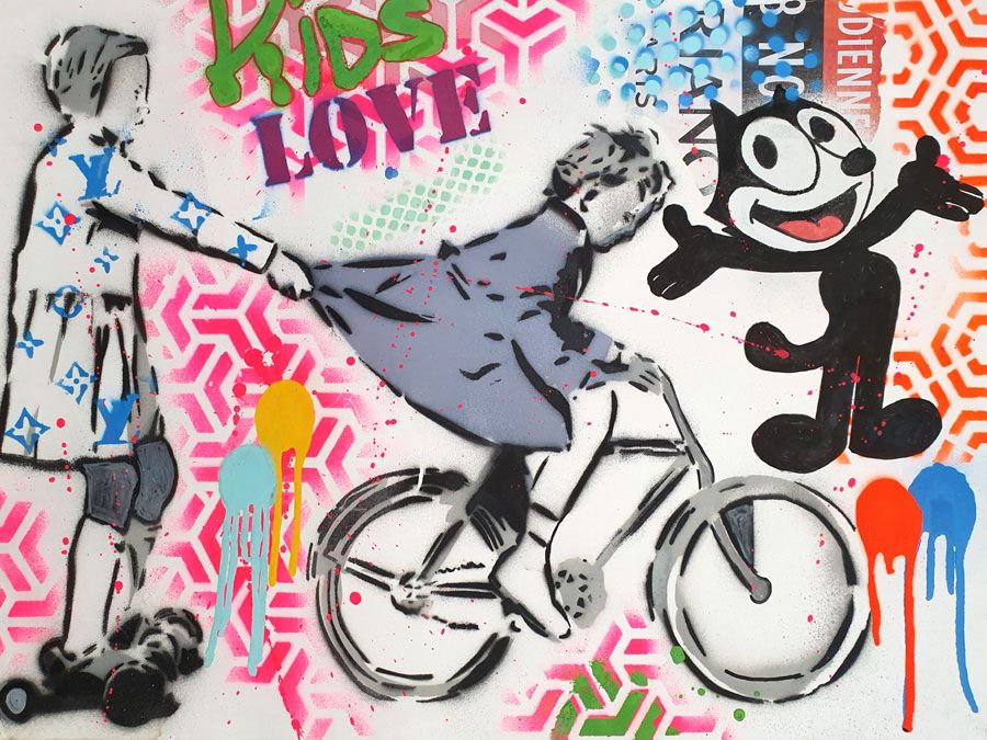 Estampe street art petit format KIDS LOVE – SARA CHELOU – 30 × 40 cm