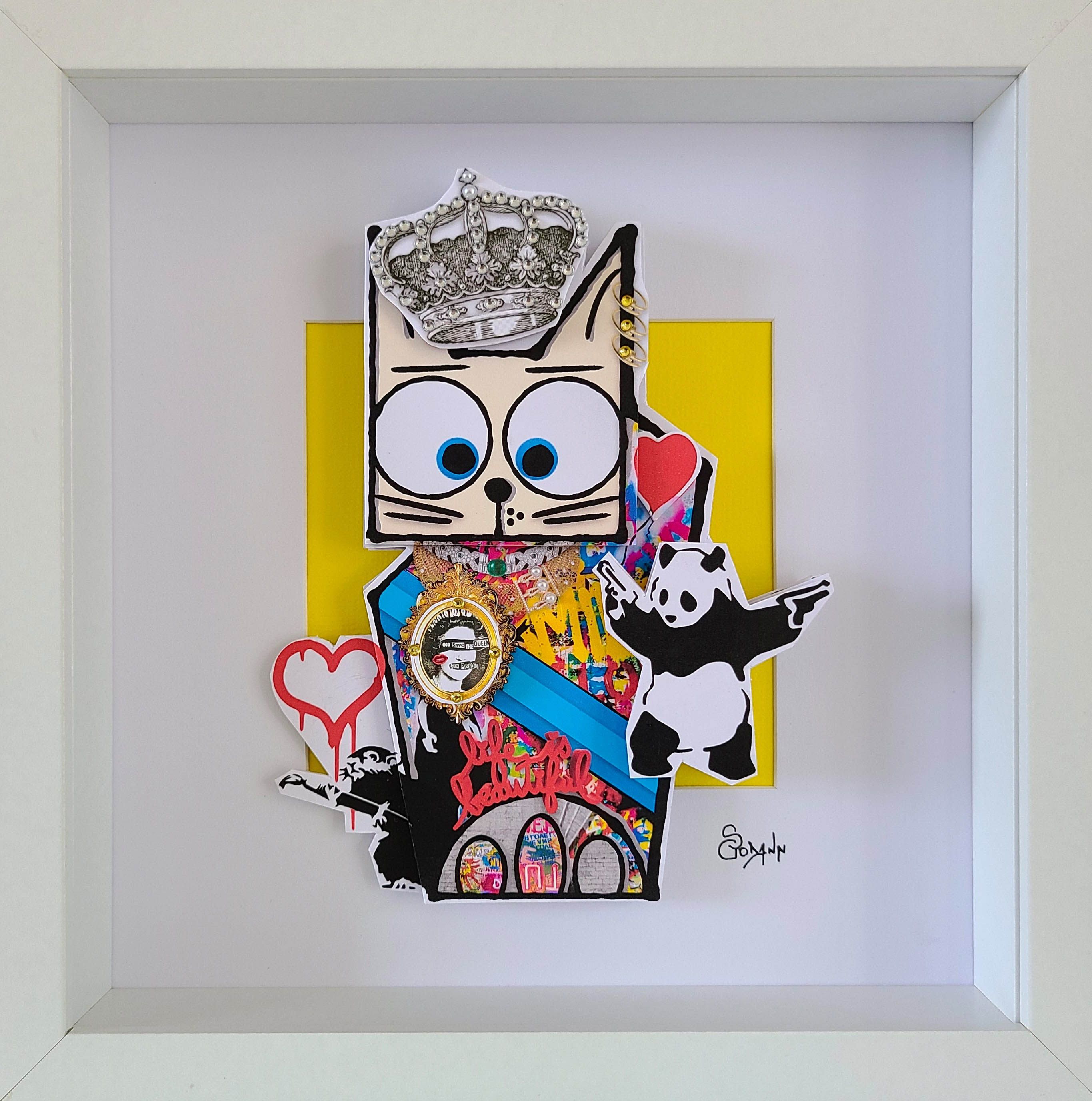 Estampe street art petit format God Save The Cat – Stephanie Godann – 2 × 2 cm