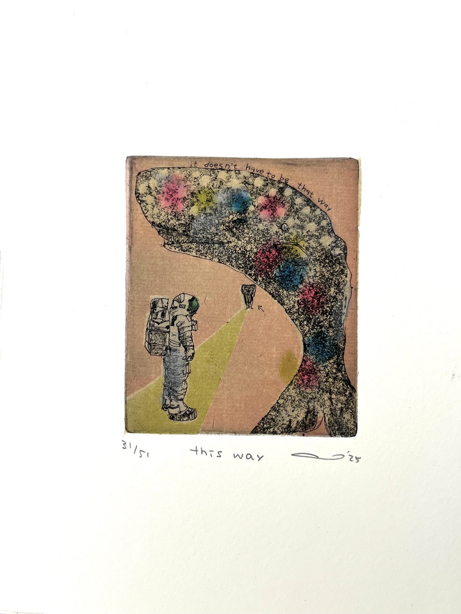 Gravure baleine petit format ocre this way – ATSUKO ISHII – 21 × 15 cm