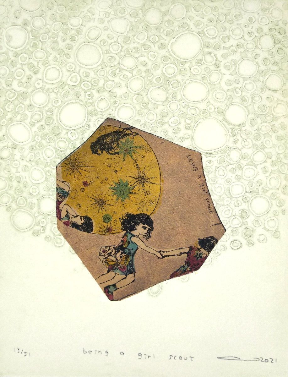 Gravure figuratif petit format Being a girl scout – ATSUKO ISHII – 15 × 21 cm