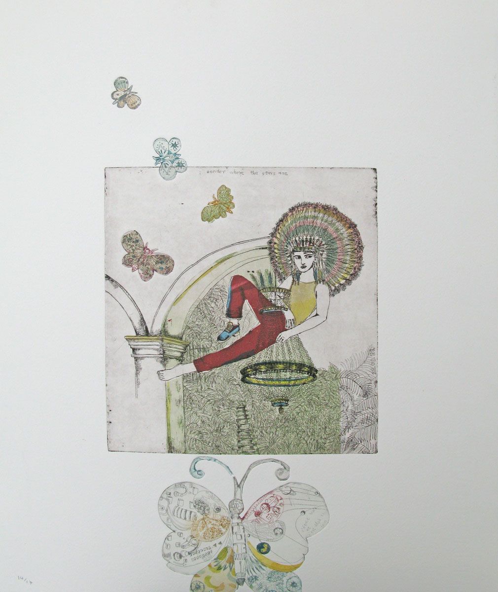 Gravure figuratif petit format I  WONDER WHERE THE STAR ARE – ATSUKO ISHII – 40 × 50 cm
