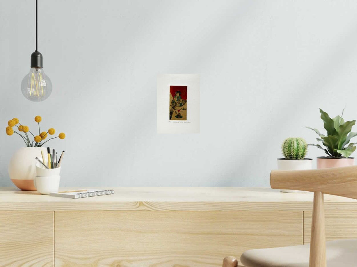 Gravure Knives & Fire de ATSUKO ISHII dans un intérieur – 15 × 21 cm