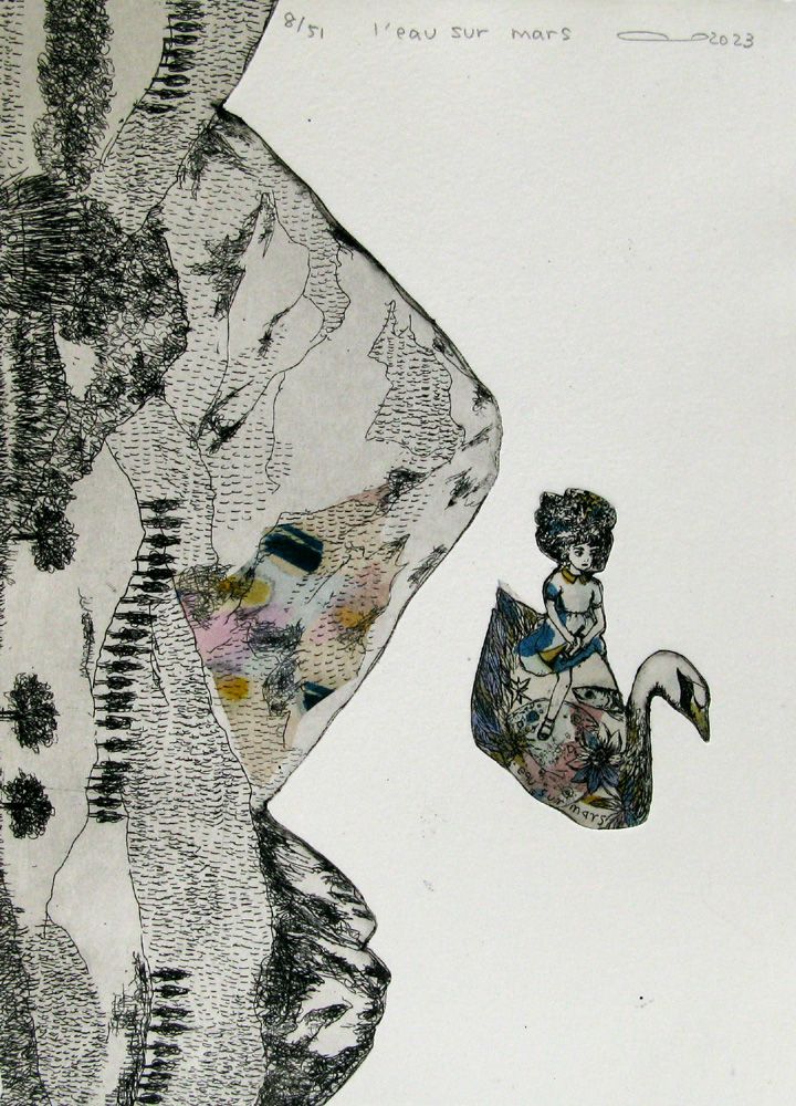 Gravure figuratif petit format l'eau sur mars – ATSUKO ISHII – 15 × 21 cm