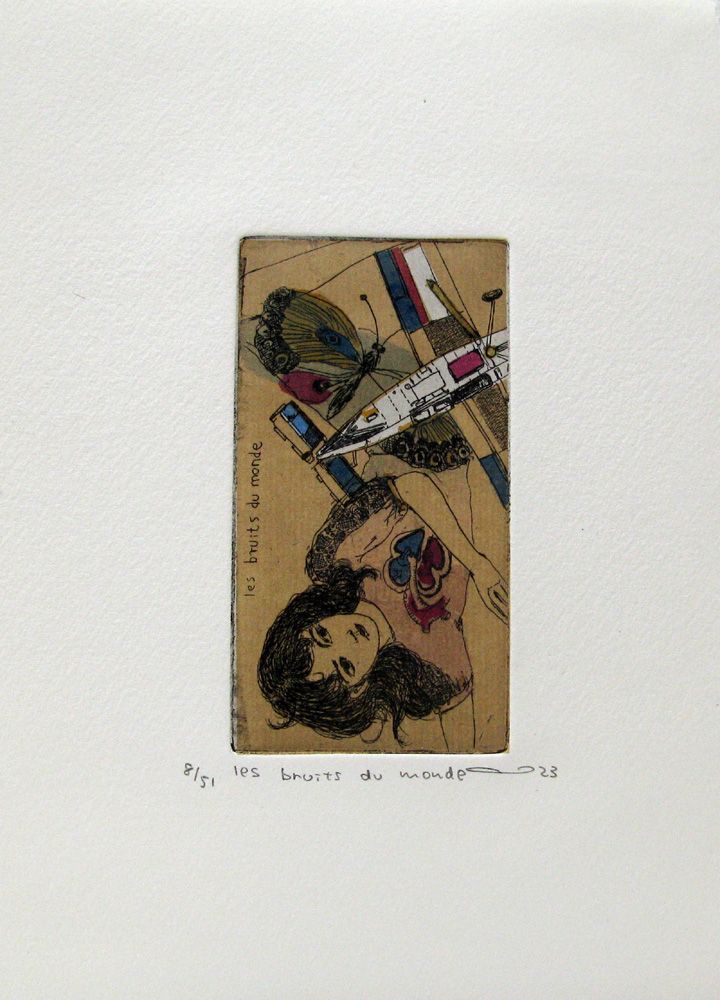 Gravure figuratif petit format les bruits du monde – ATSUKO ISHII – 15 × 21 cm