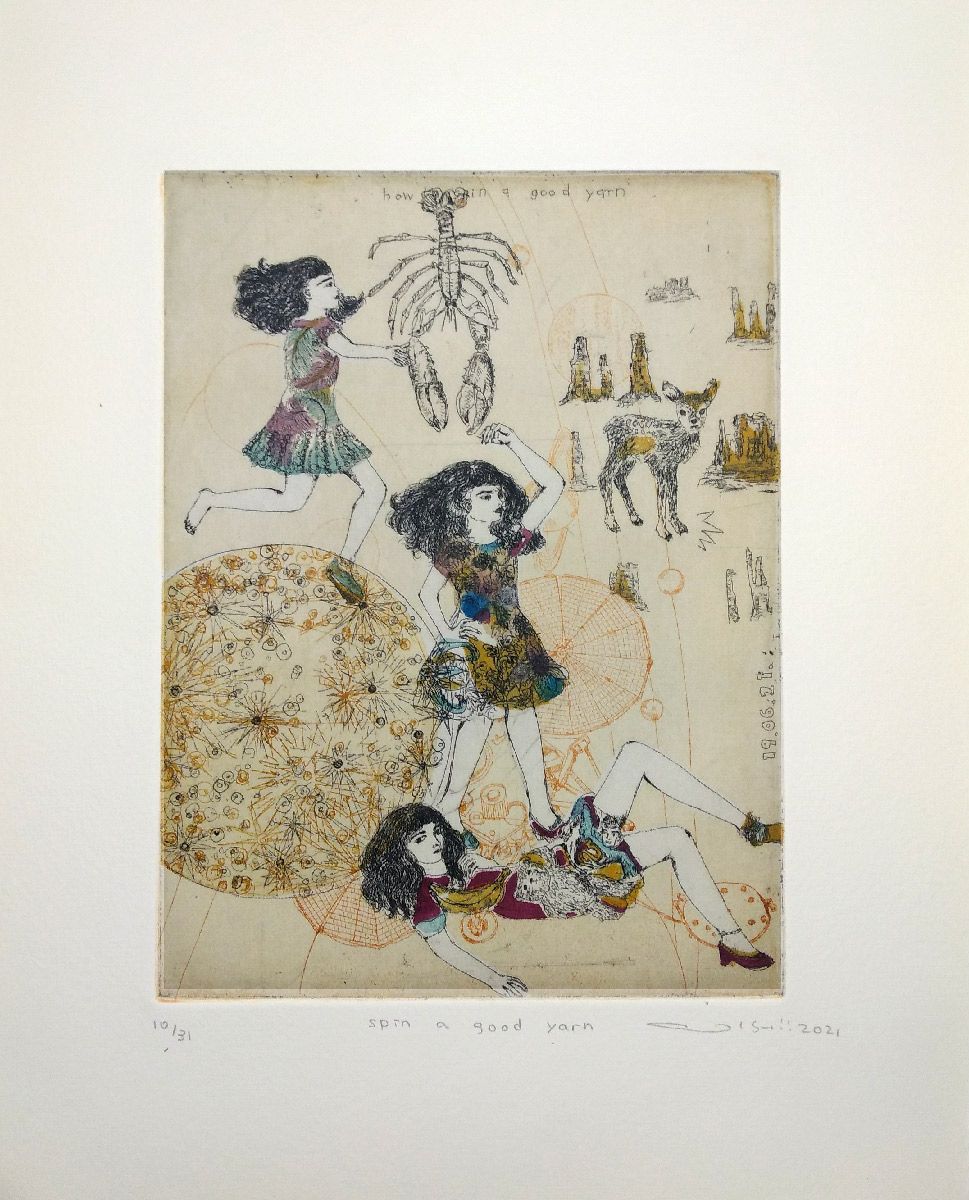 Gravure figuratif petit format Spin a good Yarn – ATSUKO ISHII – 24 × 30 cm