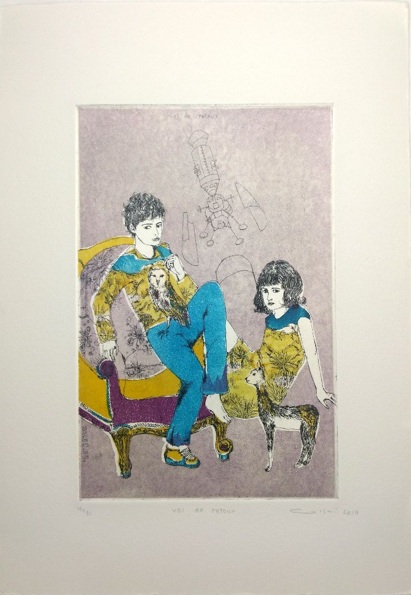 Gravure figuratif petit format Vol de retour – ATSUKO ISHII – 24 × 30 cm