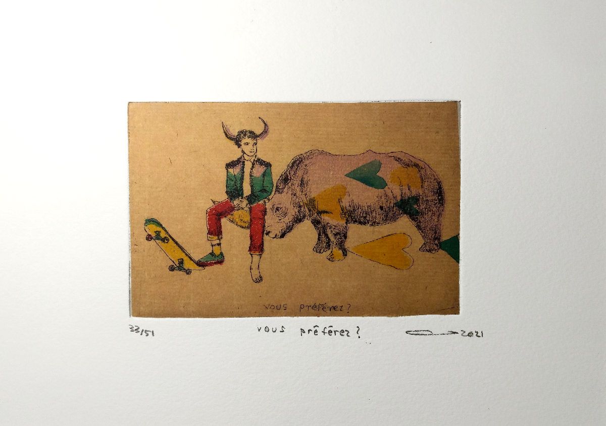 Gravure figuratif petit format Vous Préférez ? – ATSUKO ISHII – 15 × 21 cm