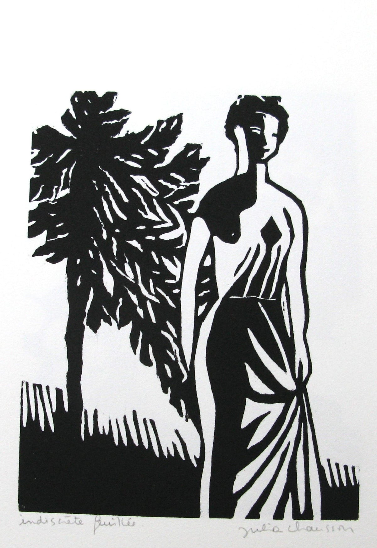 Gravure figuratif petit format Indiscrète feuillé – JULIA CHAUSSON – 25 × 33 cm