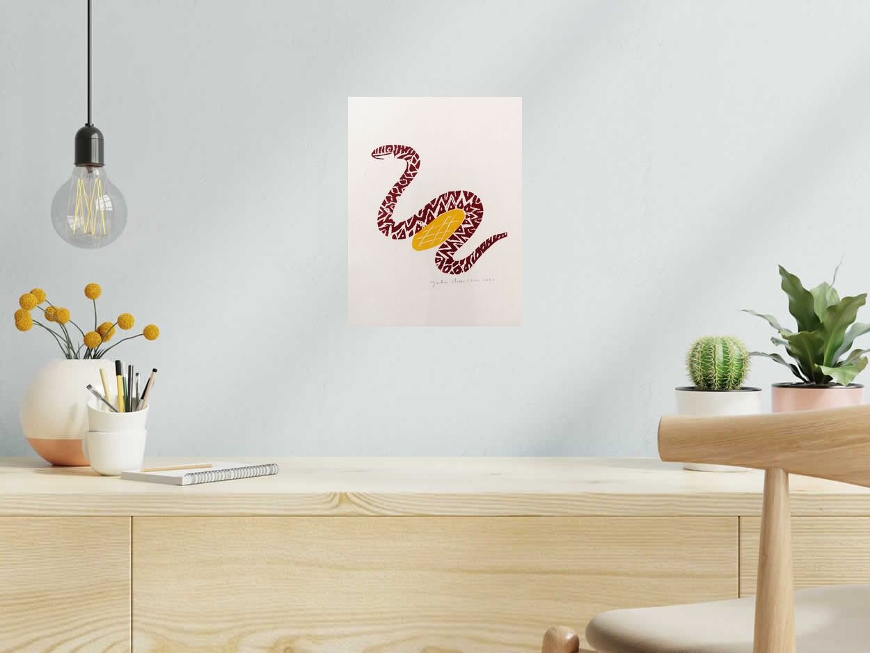 Gravure LE SERPENT ET LA GALETTE de JULIA CHAUSSON dans un intérieur – 25 × 33 cm