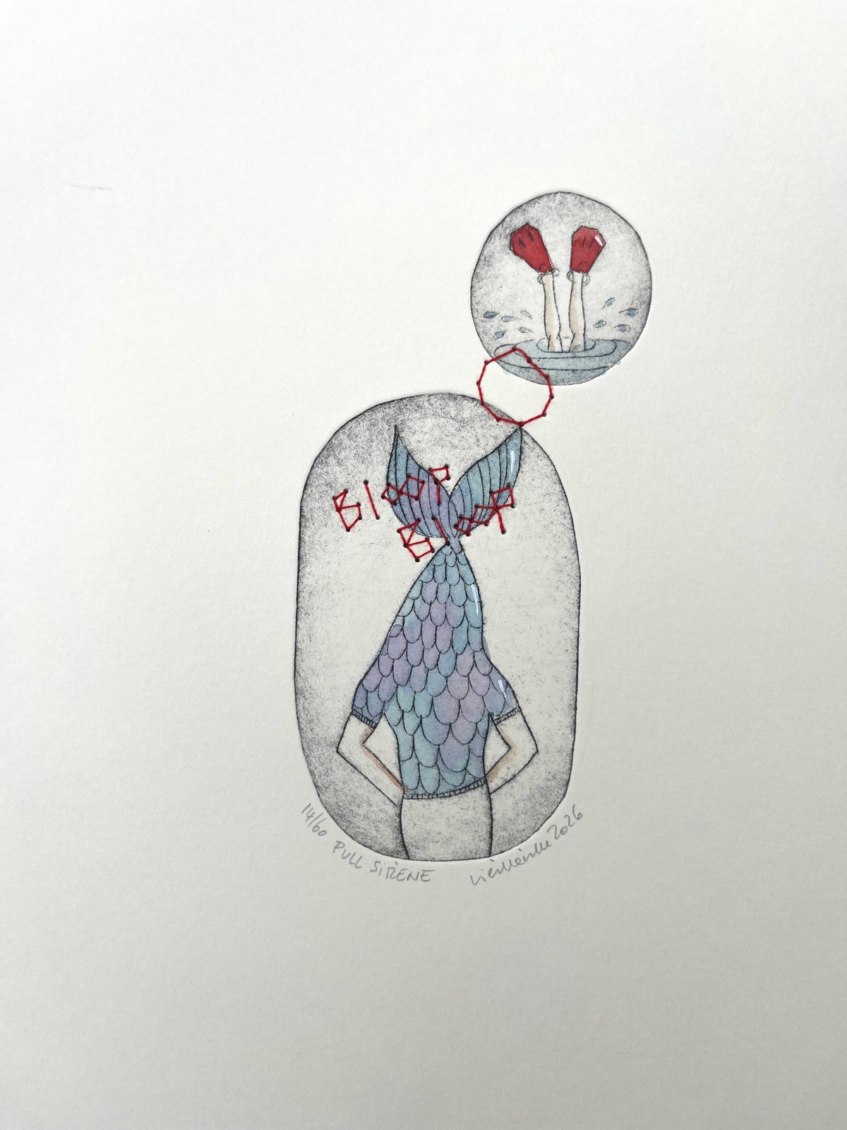 Gravure figuratif petit format Pull sirène - 14/60 – NAVIEILLEVILLE – 27 × 18 cm