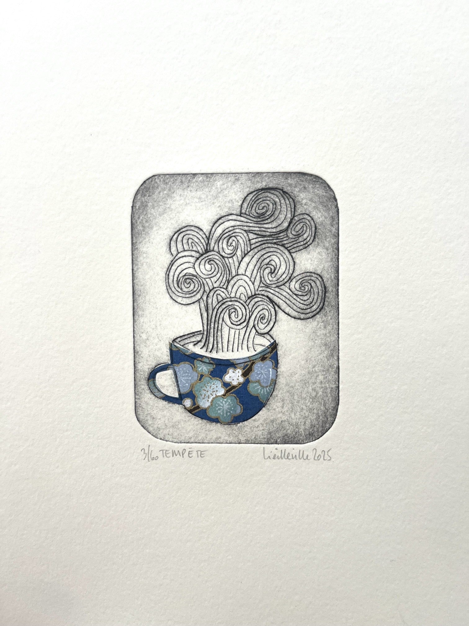 Gravure figuratif petit format Tempête - 3/60 – NAVIEILLEVILLE – 27 × 18 cm