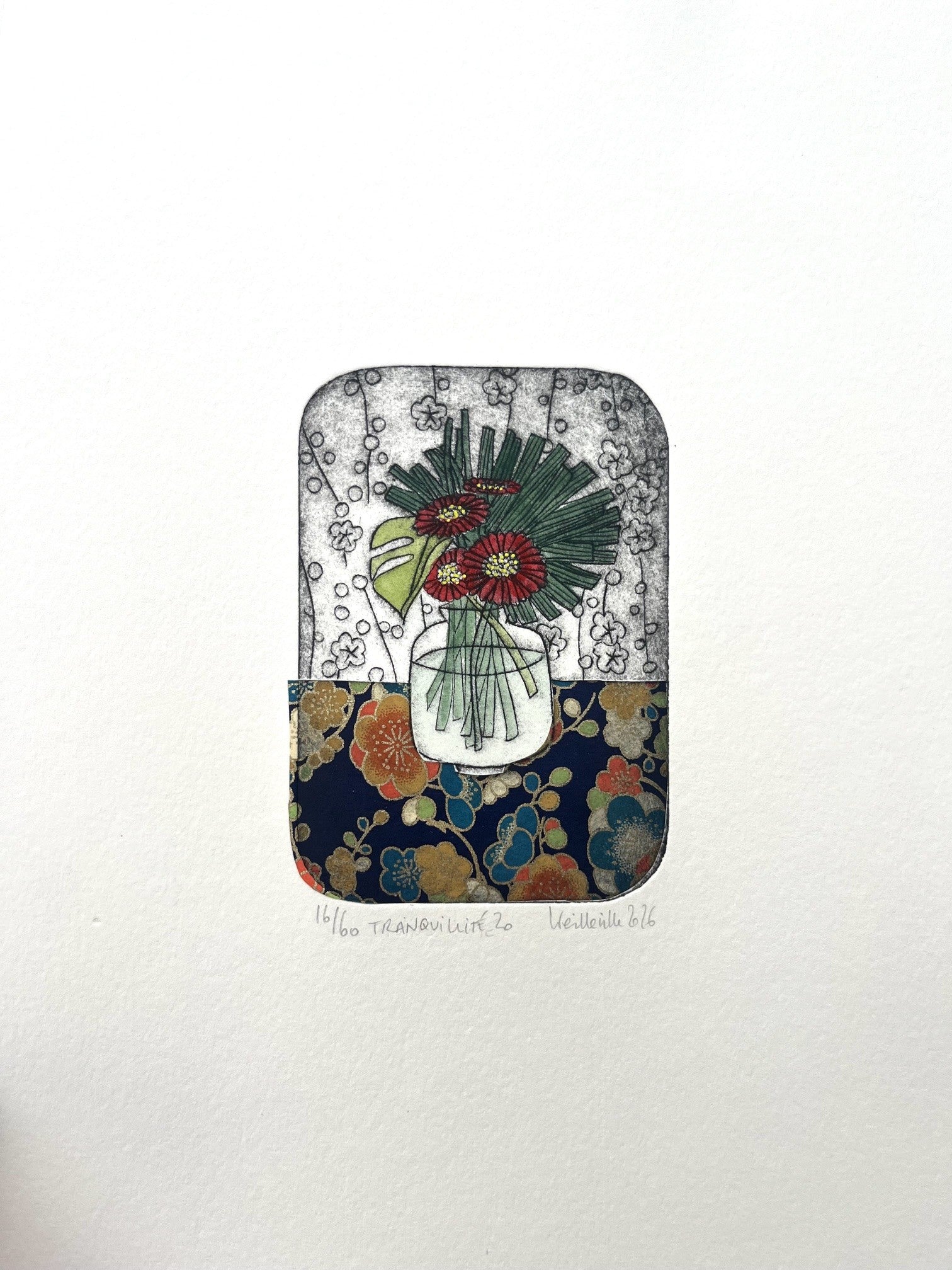 Gravure fleur petit format Tranquilité 20 - 16/60 – NAVIEILLEVILLE – 27 × 18 cm