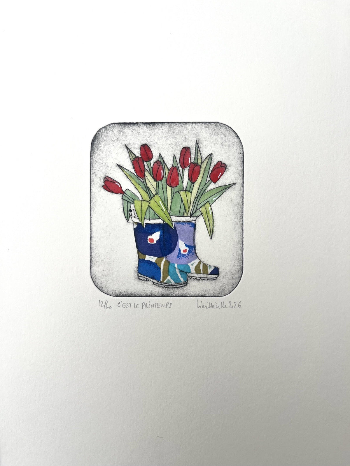 Gravure gravure petit format C'est le printemps - 12/60 – NAVIEILLEVILLE – 27 × 18 cm