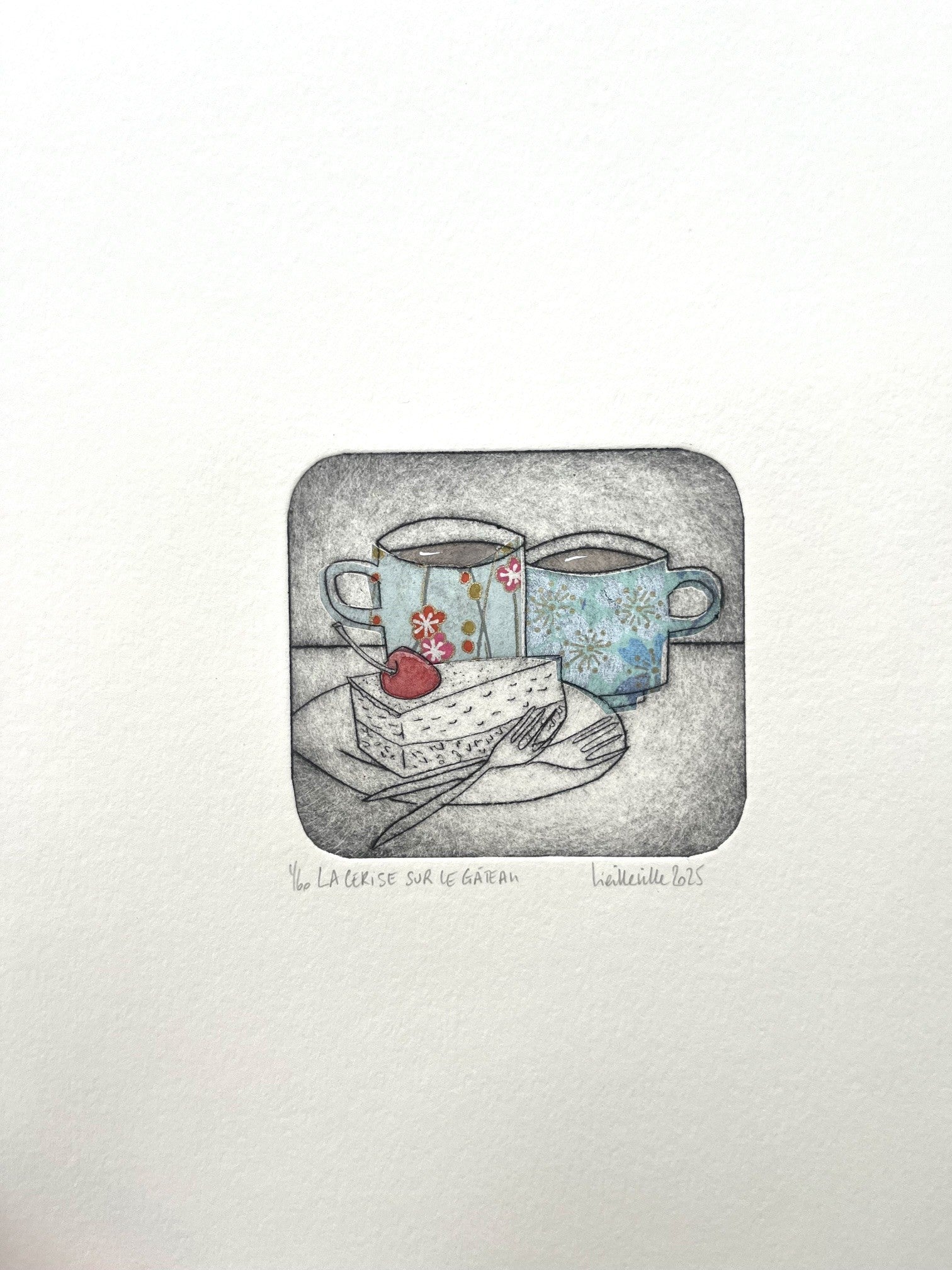 Gravure gravure petit format La cerise sur le gâteau - 1/60 – NAVIEILLEVILLE – 27 × 18 cm