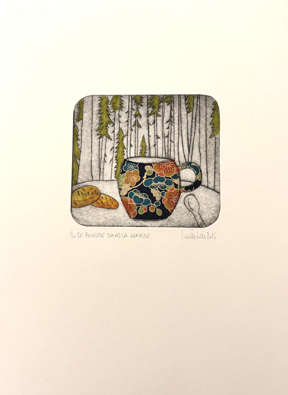 Gravure gravure petit format Se fondre dans la nature - 1/60 – NAVIEILLEVILLE – 27 × 18 cm