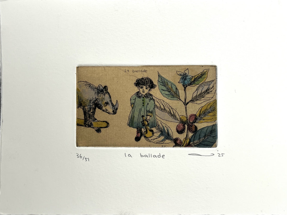 Gravure gravure petit format ocre la ballade – ATSUKO ISHII – 21 × 15 cm