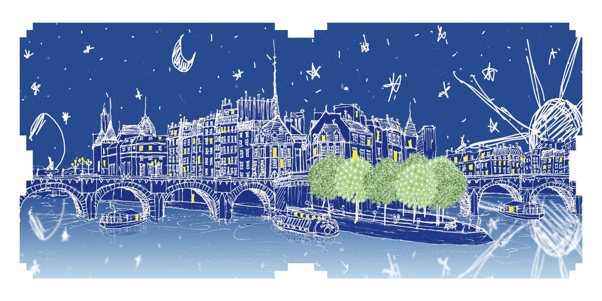Editions d'art de JULIE ZEITLINE a pour titre  Ile Saint Louis style figuratif, graphique dim : JULIE ZEITLINEprix:65