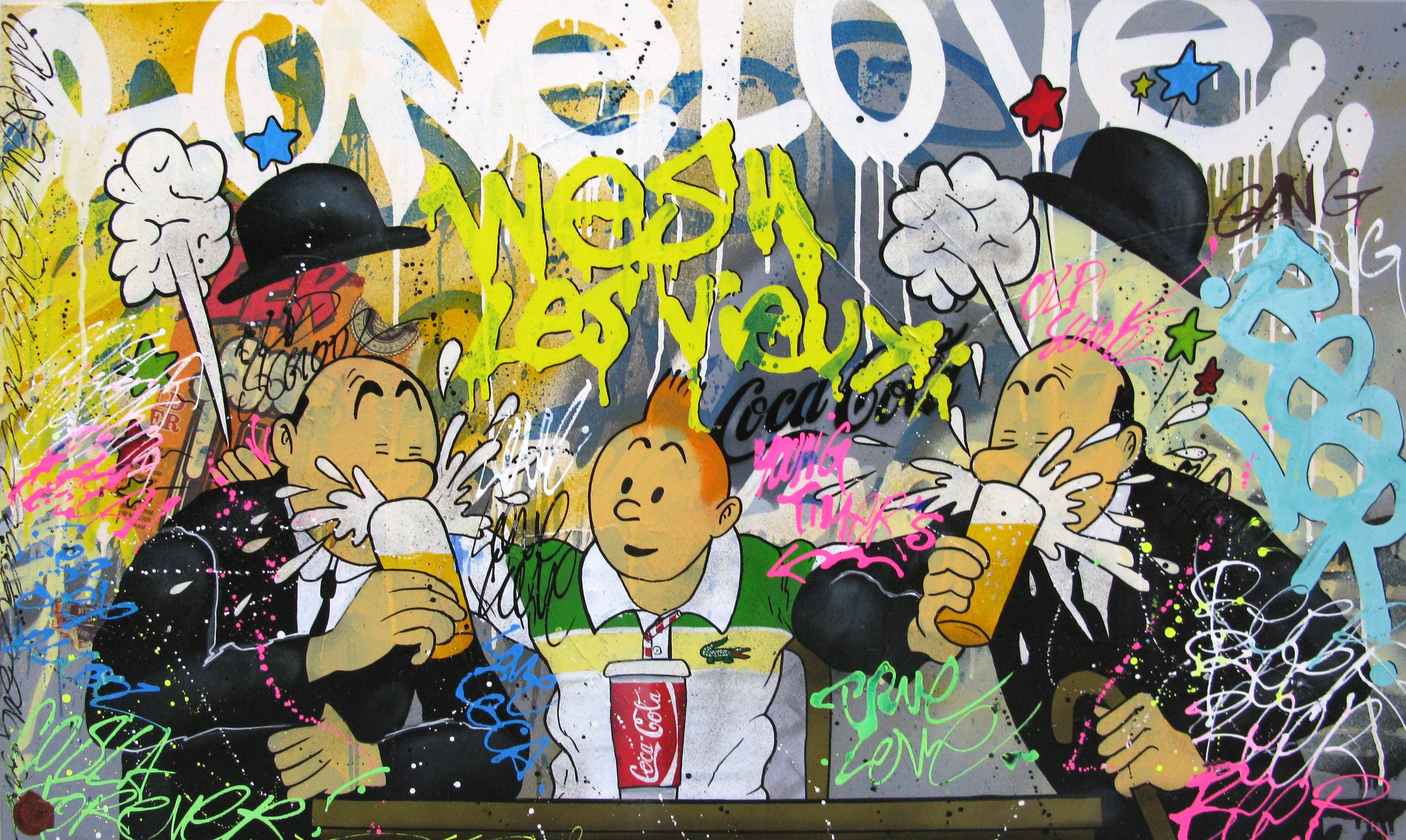 Tableau de JUG a pour titre  Wesh Les Vieux style street pop art, street art dim : JUGprix:1090