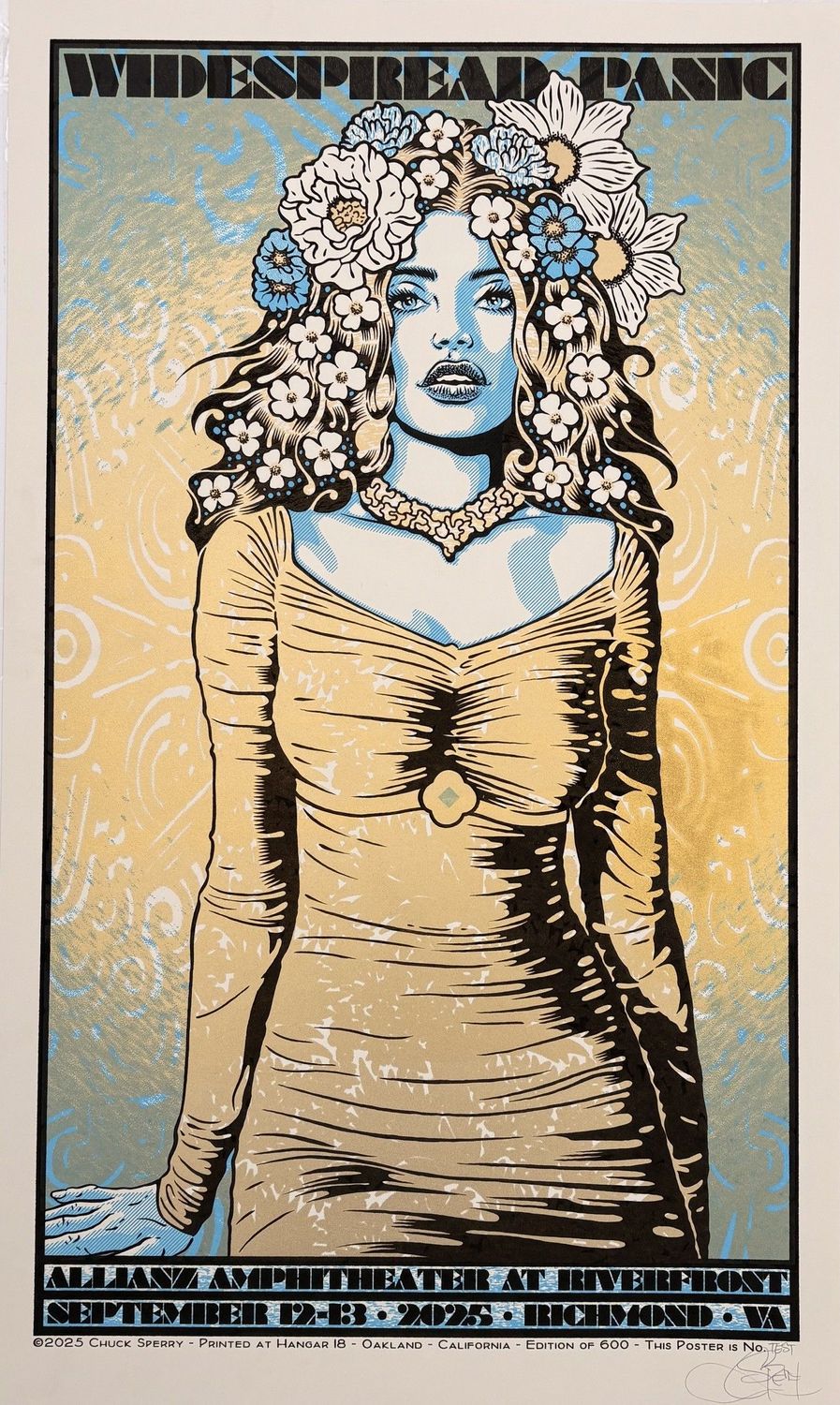 Editions d'art de CHUCK SPERRY a pour titre  JUNO, WIDSPREAD PANIC TEST BLEU ET OR style expo chuck dim : CHUCK SPERRYprix:600