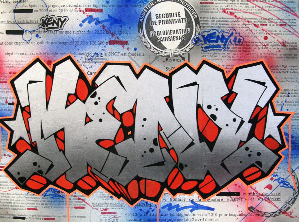 Tableau de KENY a pour titre  Prejudice style graffiti, street art dim : KENYprix:390