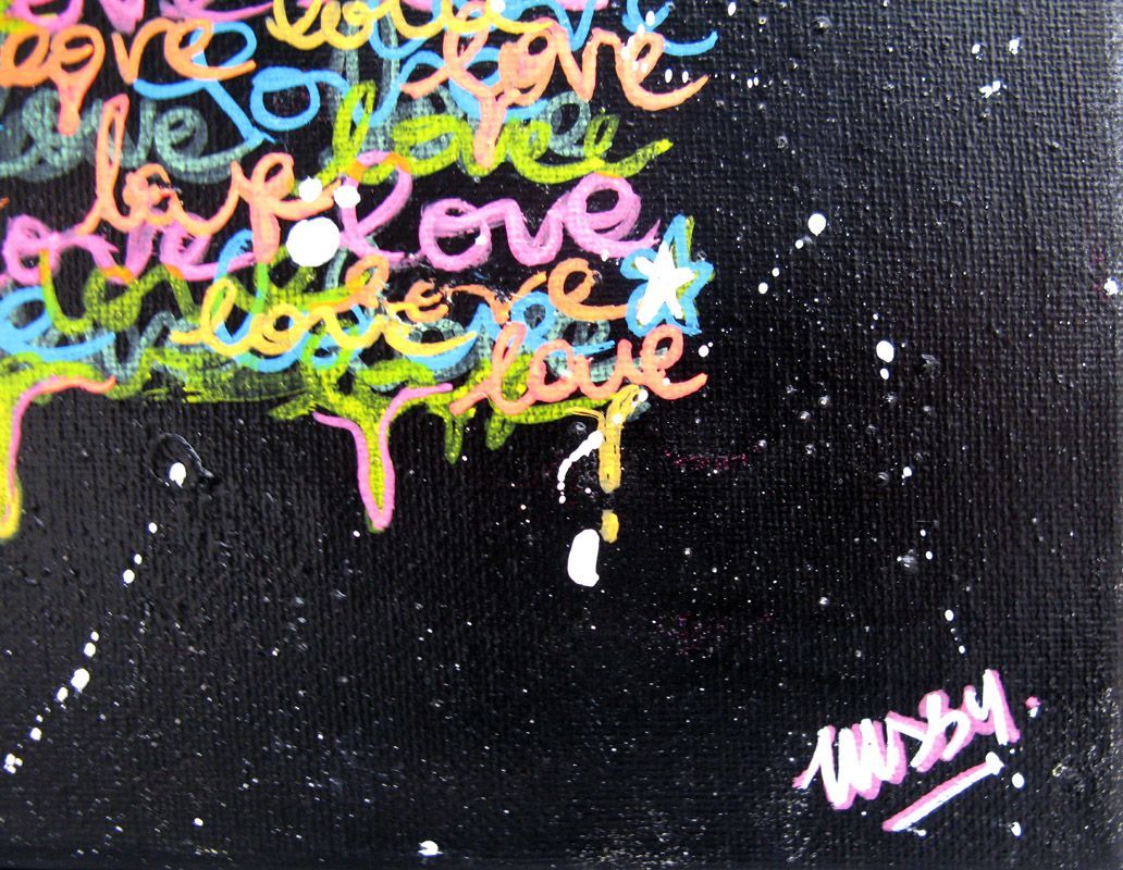 Tableau de LUSSY a pour titre  lapin love style graffiti, street pop art dim : LUSSYprix:80