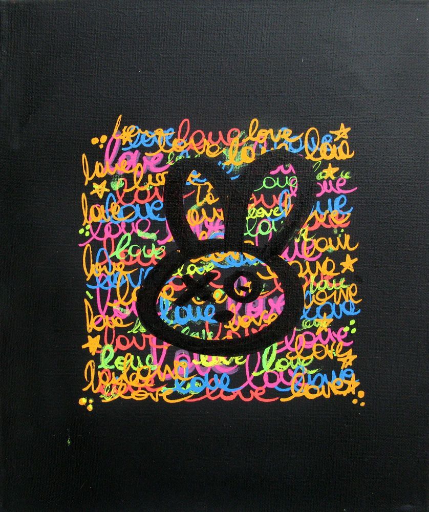 Tableau de LUSSY a pour titre  lapin posca black style graffiti, street pop art dim : LUSSYprix:80