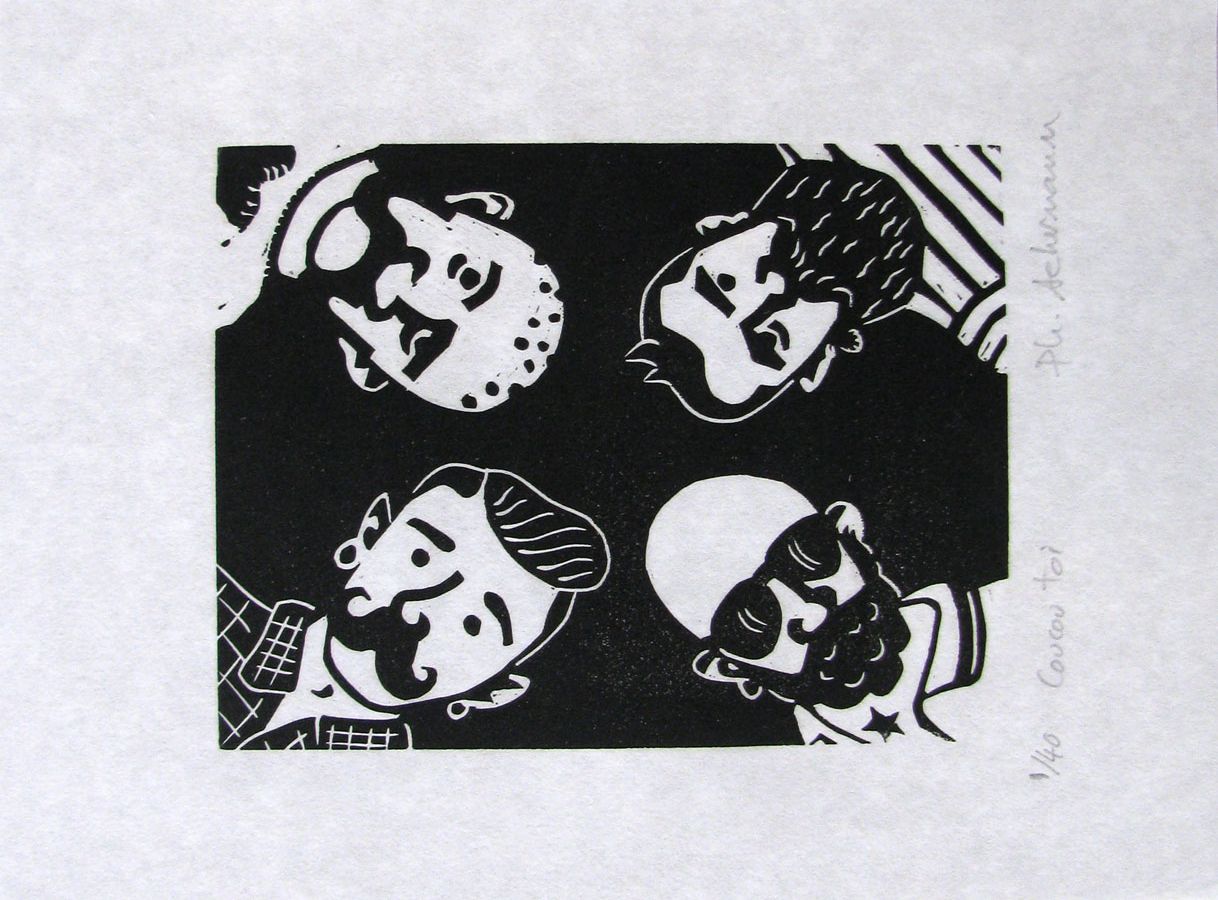 Linogravure figuratif petit format noir COUCOU TOI – PHILIPPE ACHERMANN – 18 × 24 cm