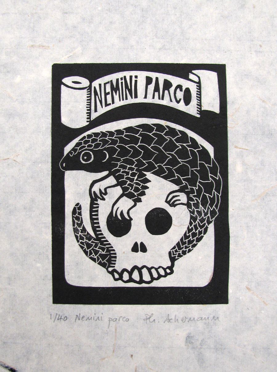 Linogravure figuratif petit format noir NEMINI PARCO – PHILIPPE ACHERMANN – 18 × 24 cm