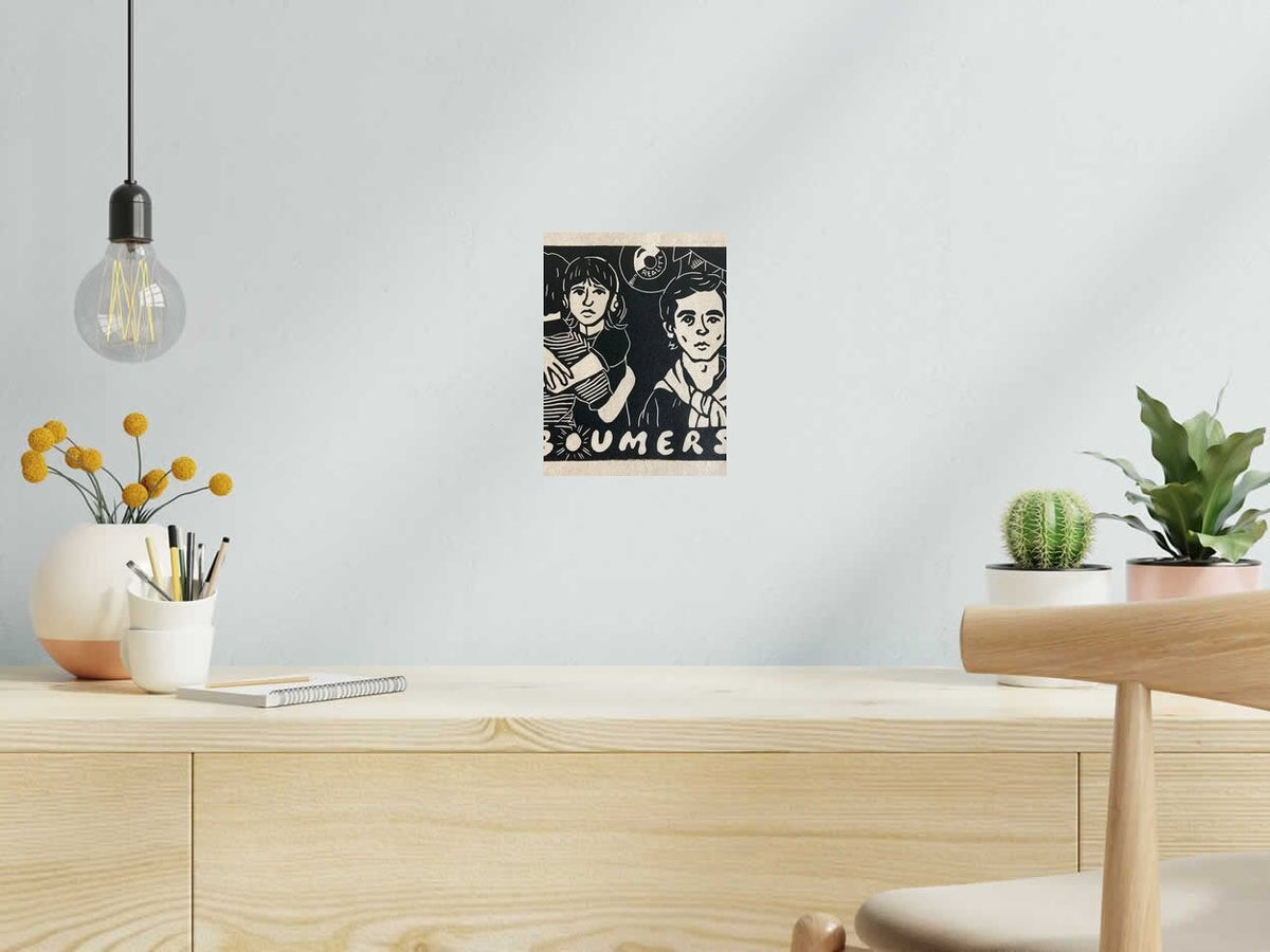 Linogravure Boumers de PHILIPPE ACHERMANN dans un intérieur – 18 × 24 cm