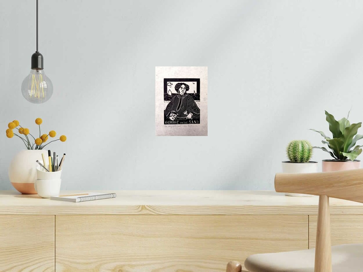 Linogravure GEORGE ON THE SAND de PHILIPPE ACHERMANN dans un intérieur – 18 × 24 cm