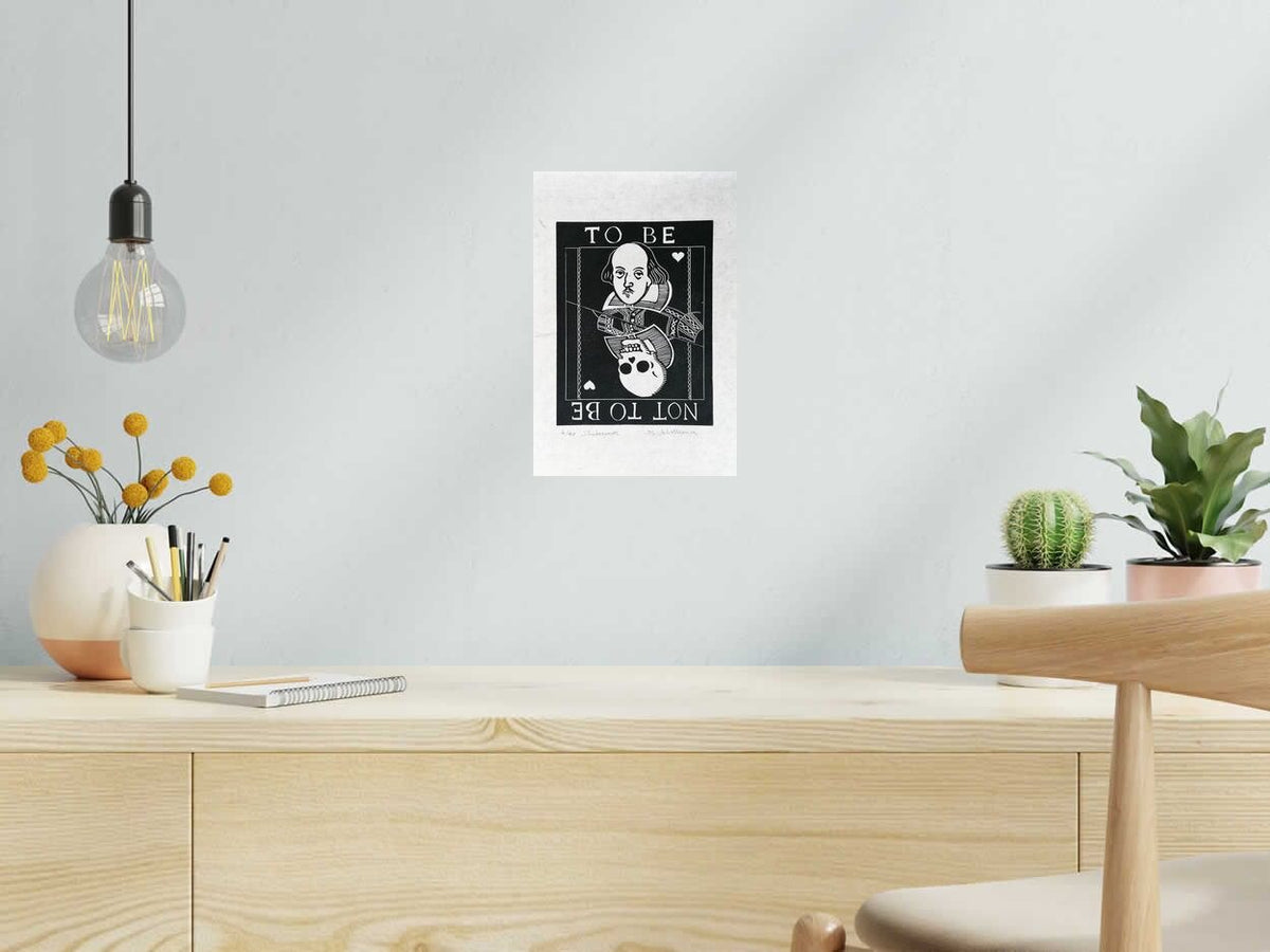 Linogravure Shakespeare de PHILIPPE ACHERMANN dans un intérieur – 20 × 30 cm