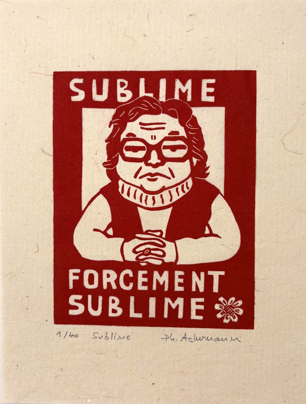 Linogravure figuratif petit format rouge sublime – PHILIPPE ACHERMANN – 24 × 18 cm