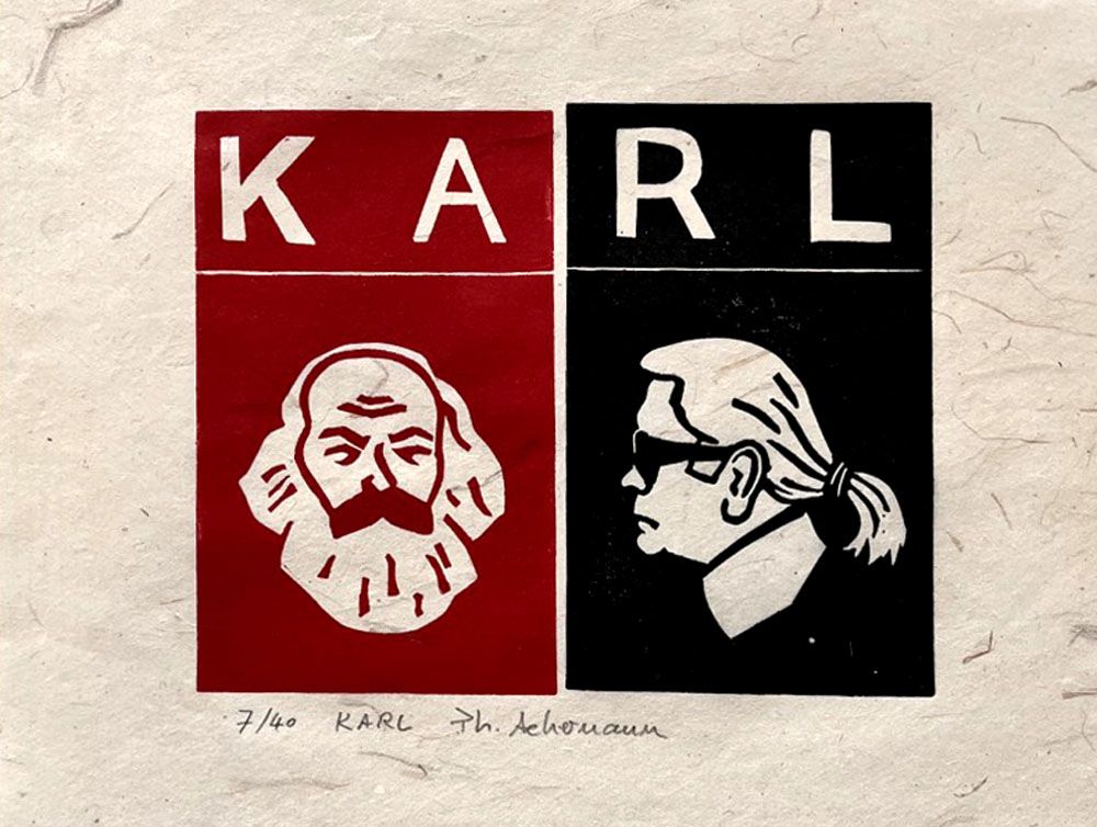 Linogravure petit format noir et rouge Karl – PHILIPPE ACHERMANN – 24 × 18 cm