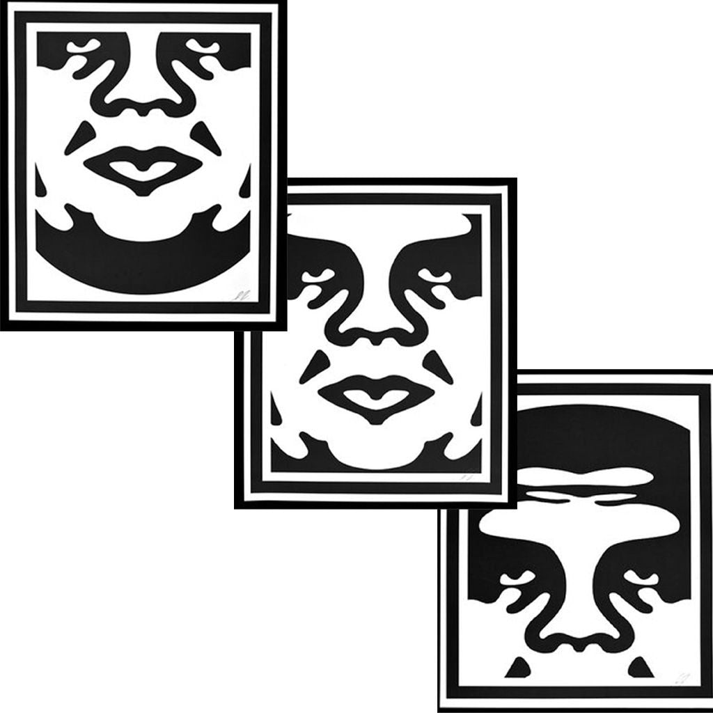 Lithographie moyen format blanc et noir OBEY 3-FACE (WHITE) – OBEY : SHEPARD FAIREY – 76 × 63 cm